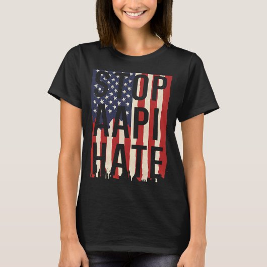 Stop AAPI Hate, Stop Asian Hate Flag Tシャツ (正面)