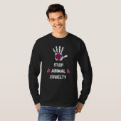 Stop Animal Cruelty Cute Dog Paw and Handprint Des Tシャツ (正面フル)