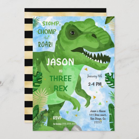 STOP CHOMPその恐竜の誕生日パーティー 招待状 (正面/裏面)