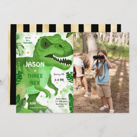 STOP CHOMPその恐竜の誕生日写真 招待状 (正面/裏面)