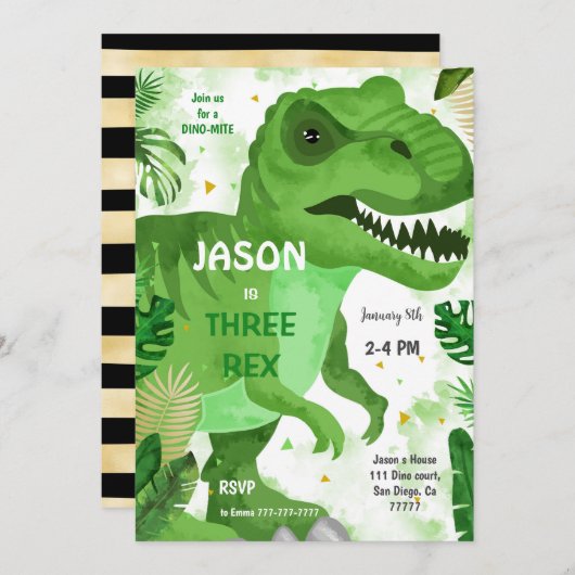 STOP CHOMPその恐竜誕生日 招待状 (正面/裏面)