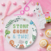 Stop、Chomp、および2つの恐竜の水のカラー誕生日 ペーパープレート (パーティー)