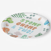 Stop、Chomp、および2つの恐竜の水のカラー誕生日 ペーパープレート (アングル)