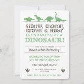 Stop, Chomp Growl & Roar，恐竜の誕生日パーティー 招待状 (正面)