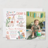 Stop, Chomp & Roar恐竜の誕生日写真 招待状 (正面)
