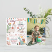 Stop, Chomp & Roar恐竜の誕生日写真 招待状 (スタンド正面)