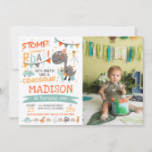 Stop, Chomp & Roar恐竜の誕生日写真 招待状 (正面)