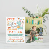 Stop, Chomp & Roar恐竜の誕生日写真 招待状 (スタンド正面)