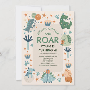 Stop、Chomp、Roar Dinosaur Kidの誕生日 招待状