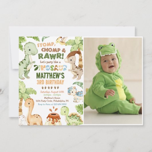 Stop Chomp Roar Disouras 3rd Birthday写真 招待状 (正面)