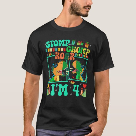 Stop Chomp Roar I m 4 Guitar Dinosad Kid 4th Bir Tシャツ (正面)