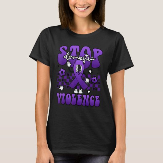 Stop Domestic Violence Purple Ribbon Kid Man Woma Tシャツ (正面)
