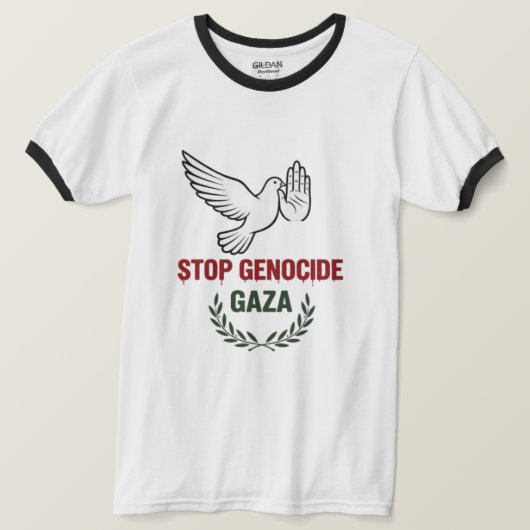 Stop Genocide in Gaza – Peace & Humanity Awareness Tシャツ (デザイン正面)