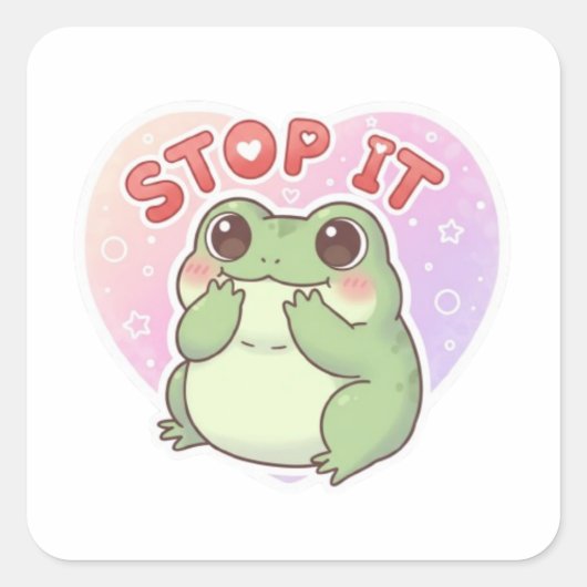 Stop It Frog Sticker Cute Shy Blushing Frog Romant スクエアシール (正面)