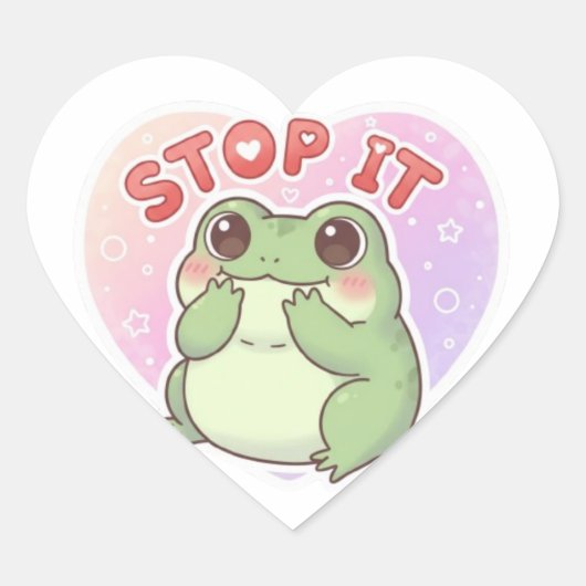 Stop It Frog Sticker Cute Shy Blushing Frog Romant ハートシール (正面)