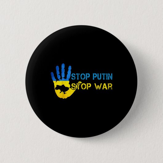 Stop Putin Stop War Support Ukraine I Stand With U 缶バッジ (正面)