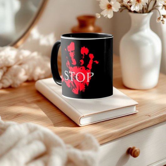 STOP" Red Handprint Mug - Bold Protest Mug, Activi マグカップ
