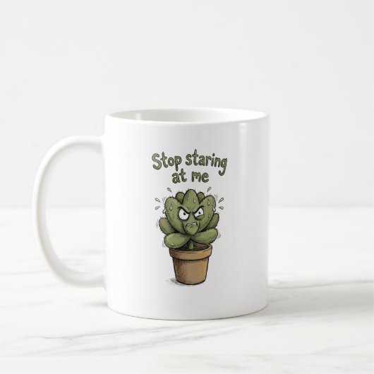 Stop Staring at Me – 冗談サボテンマグ コーヒーマグカップ (左)