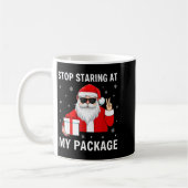 Stop Staring At My Package Christmas Adult Humor F コーヒーマグカップ (左)