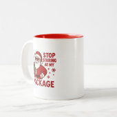 Stop Staring at My Package Santa Two-Tone Mug ツートーンマグカップ (正面左)