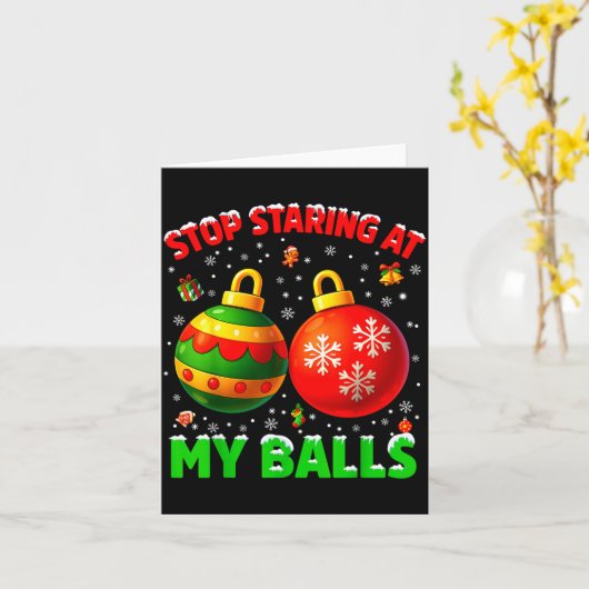 Stop Staring At My Pjs Pajamas Christmas Xmas Men  カード (黄色い花)
