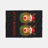 Stop Staring At My Reindeers Funny Christmas Adult フリースブランケット (正面(横))