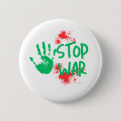 Stop War – 太い手形のアンチウォーグラフィックデザイン 缶バッジ (正面)