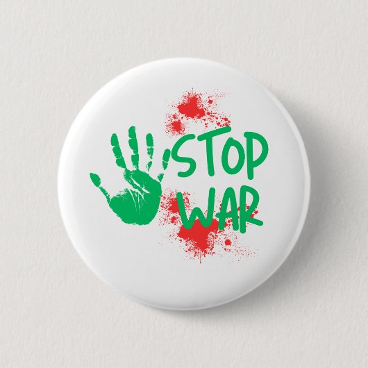 Stop War – 太い手形のアンチウォーグラフィックデザイン 缶バッジ (正面)