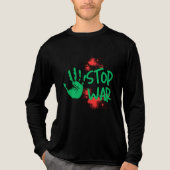 Stop War – 太い手形を使った反戦グラフィックデザイン トライブレンドTシャツ (正面)