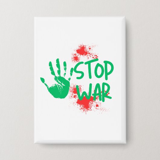 Stop War – 太い手形を使った反戦グラフィックデザイン 缶バッジ (正面)