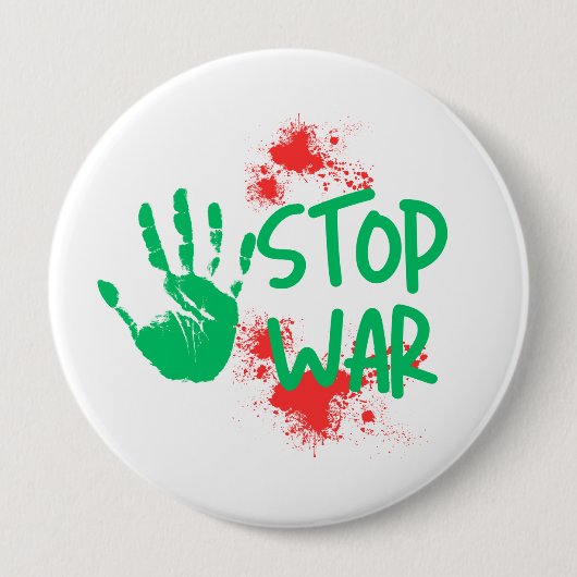 Stop War – 太い手形を使った反戦グラフィックデザイン 缶バッジ (正面)