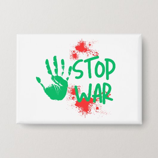 Stop War – 太い手形を使った反戦グラフィックデザイン 缶バッジ (正面)