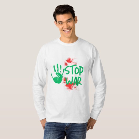 Stop War – 太い手形を使った反戦グラフィックデザイン Tシャツ (正面フル)