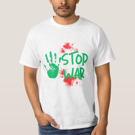 Stop War – 迫力ある手形を使った反戦グラフィックデザイン Tシャツ (正面)