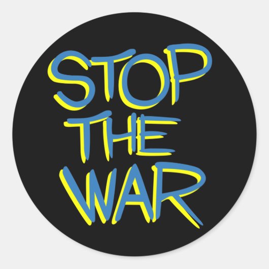 stop war peace symbol ukraine flag text message ラウンドシール (正面)