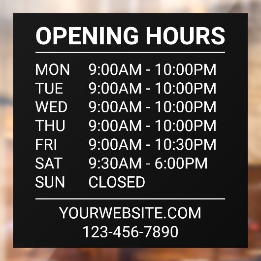 Store Hours Opening Hours Minimalist Black ウィンドウサイン (シート2)