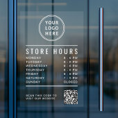 Store Hours QR Code Business Logo White Lettering ウィンドウサイン