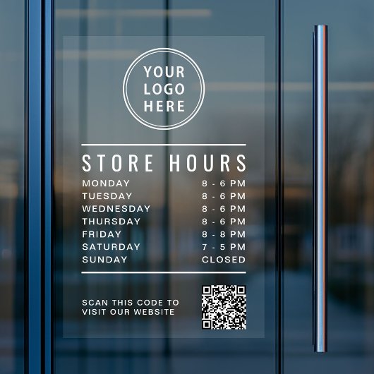 Store Hours QR Code Business Logo White Lettering ウィンドウサイン