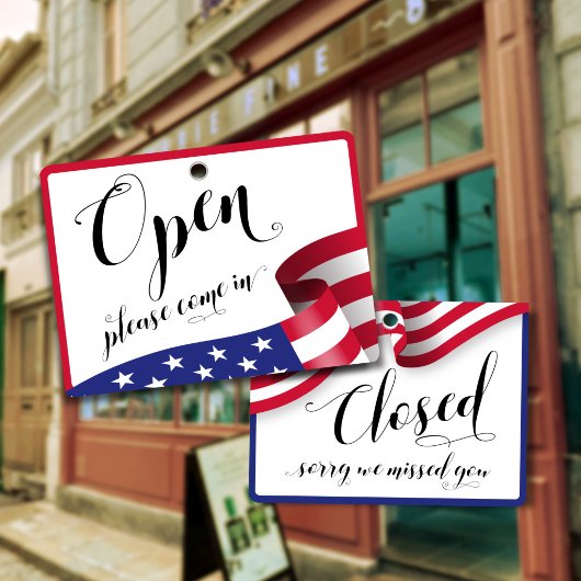 Store Window Glass Door Hanging Open & Closed Sign