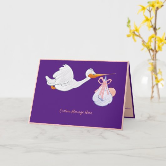 Storkが女の子の赤ちゃんシャワーの告知カードを配信 カード (黄色い花)