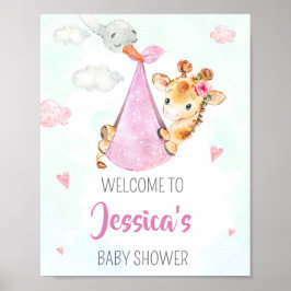 StorkウェルカムパーティーサインGirl giraffeパーティーポスター ポスター