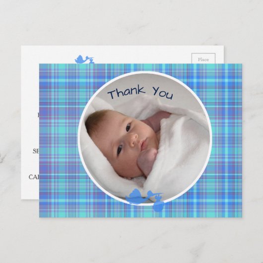 Stork男の赤ちゃん写真の発表 案内ポストカード (正面/裏面)