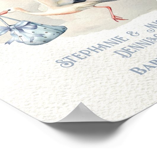 Stork赤ちゃんシャワークレストリボン弓ウェルカムサイン ポスター (角)