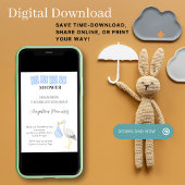 Stork赤スペインのちゃんシャワーほこりっぽいブルーQrコードギフト 招待状