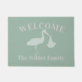 Stork配信新生児セージ緑のウェルカムフォーマット ドアマット (正面)