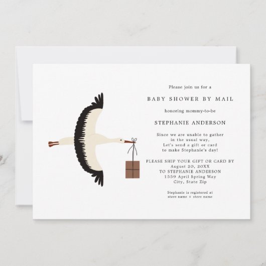 Stork and package Baby Shower by mail招待状 招待状 (正面)