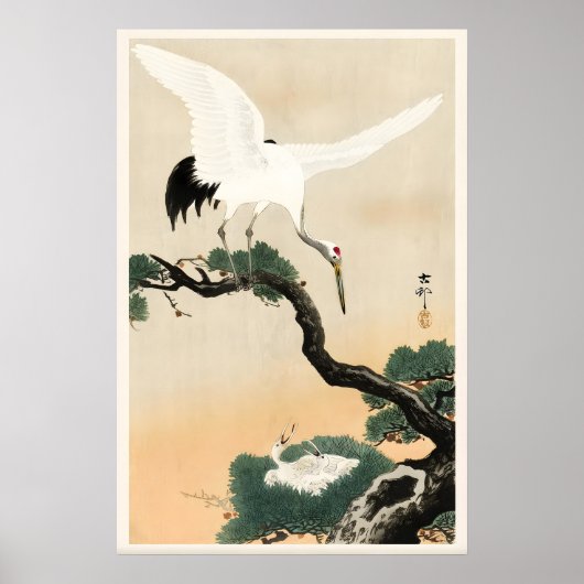 Stork and Pine Tree Japanese Fine Art Print Home ポスター (正面)