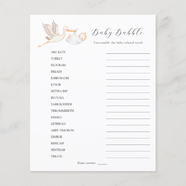 Stork Baby Babble Word Scramble (正面)