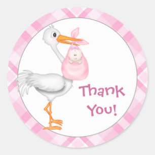 Stork & Baby Girlありがとう ラウンドシール
