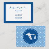 Stork Baby Showerレジストリカード – 青 エンクロージャーカード (正面/裏面)